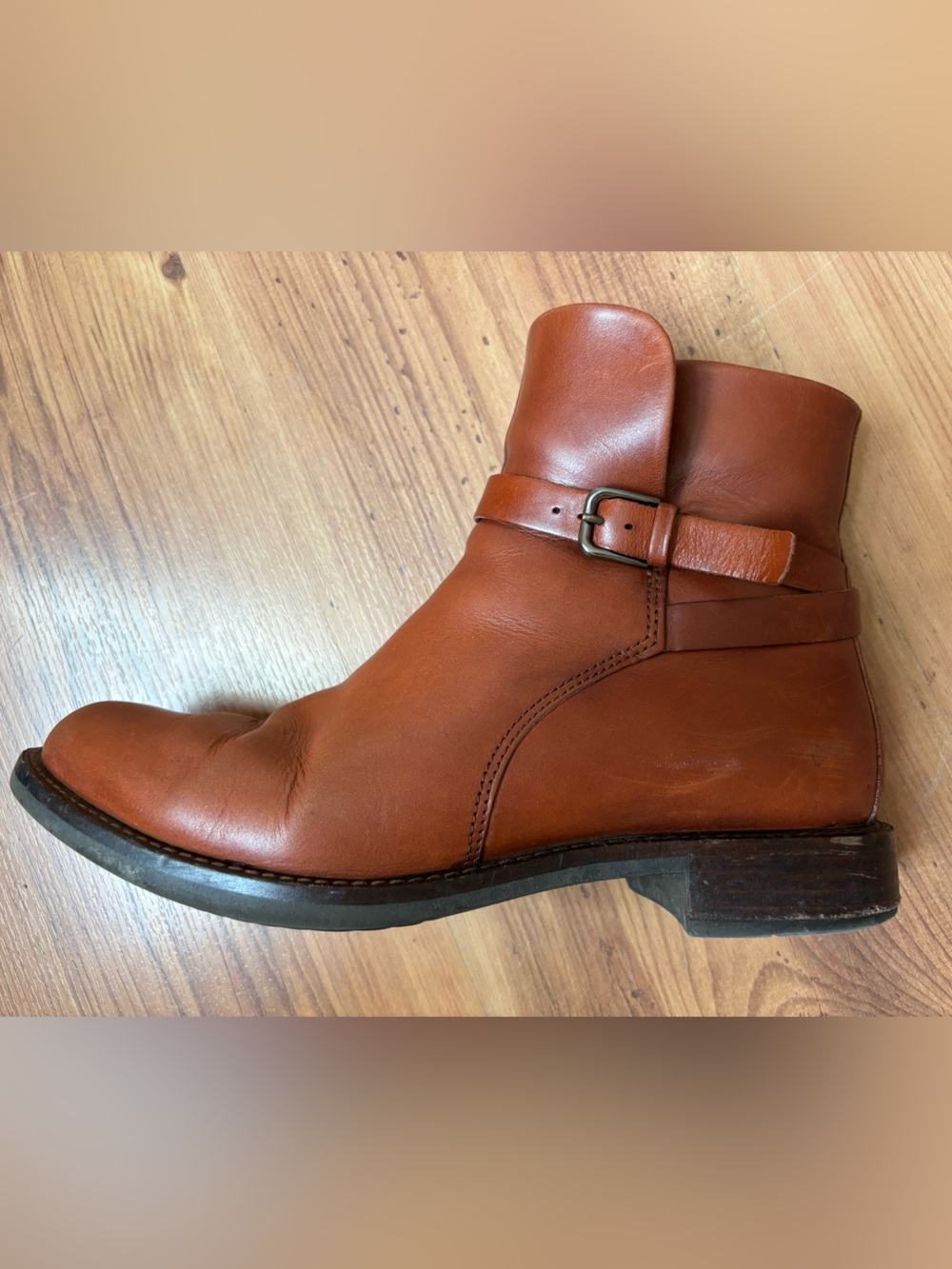 Ecco Tan Leather Ankle Boot with Side Buckle
